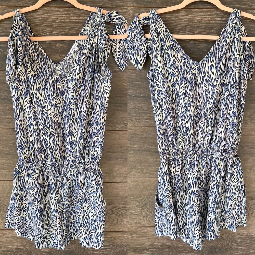 SPLENDID | Blue Abstract Print Tie Shoulder Romper